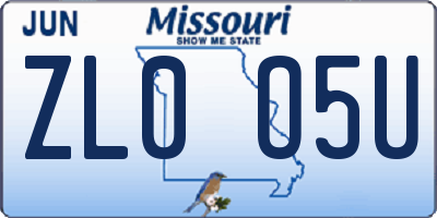 MO license plate ZL0O5U