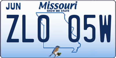 MO license plate ZL0O5W