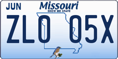 MO license plate ZL0O5X