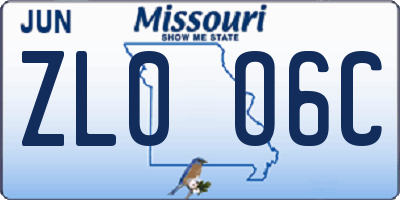 MO license plate ZL0O6C