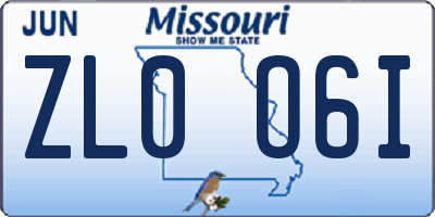MO license plate ZL0O6I