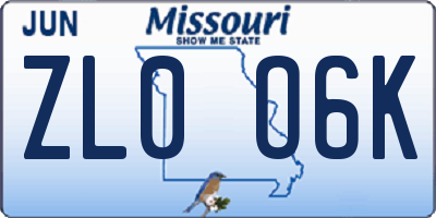 MO license plate ZL0O6K