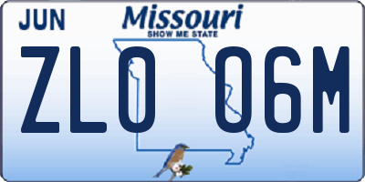 MO license plate ZL0O6M