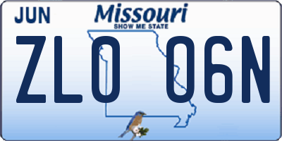 MO license plate ZL0O6N