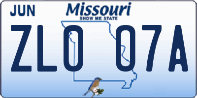 MO license plate ZL0O7A