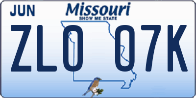 MO license plate ZL0O7K