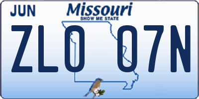 MO license plate ZL0O7N