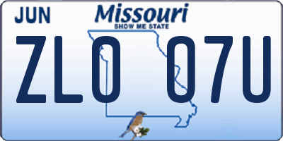 MO license plate ZL0O7U