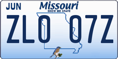 MO license plate ZL0O7Z