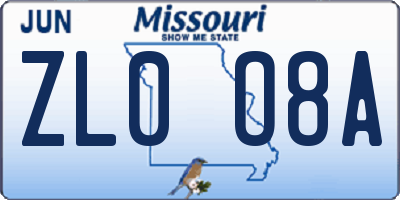 MO license plate ZL0O8A