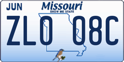 MO license plate ZL0O8C