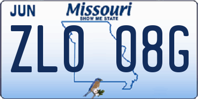 MO license plate ZL0O8G