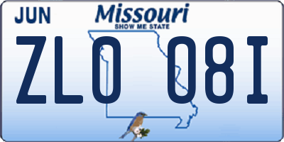 MO license plate ZL0O8I