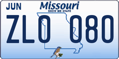 MO license plate ZL0O8O