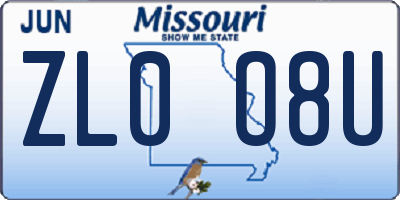 MO license plate ZL0O8U