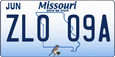 MO license plate ZL0O9A