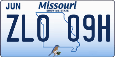 MO license plate ZL0O9H