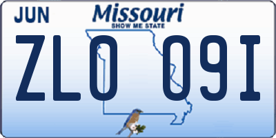MO license plate ZL0O9I