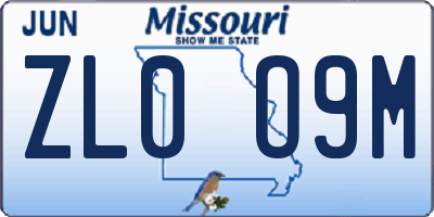 MO license plate ZL0O9M