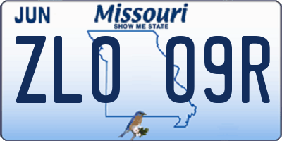 MO license plate ZL0O9R