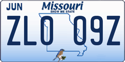 MO license plate ZL0O9Z