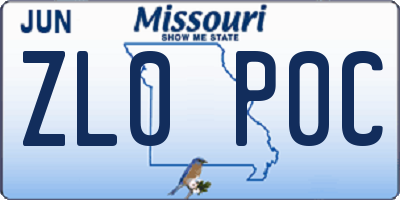 MO license plate ZL0P0C
