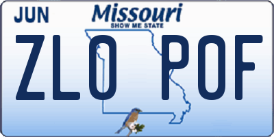 MO license plate ZL0P0F