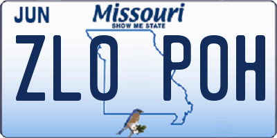 MO license plate ZL0P0H