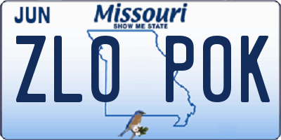 MO license plate ZL0P0K