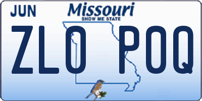 MO license plate ZL0P0Q