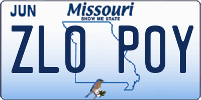 MO license plate ZL0P0Y