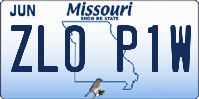 MO license plate ZL0P1W