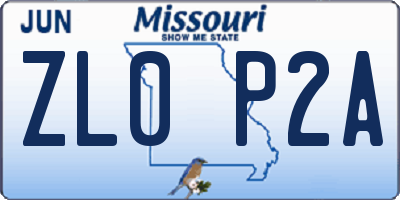 MO license plate ZL0P2A