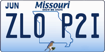 MO license plate ZL0P2I