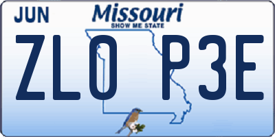 MO license plate ZL0P3E