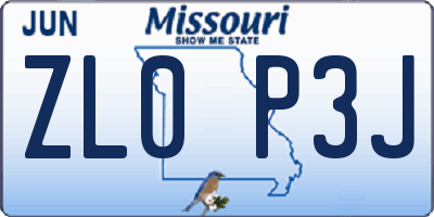 MO license plate ZL0P3J