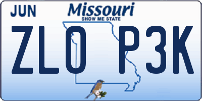 MO license plate ZL0P3K