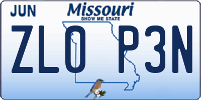 MO license plate ZL0P3N