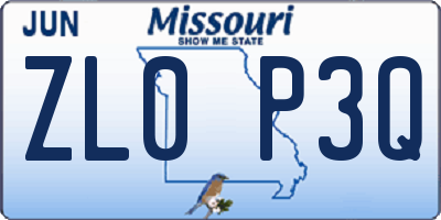MO license plate ZL0P3Q