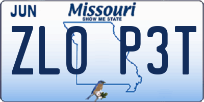 MO license plate ZL0P3T