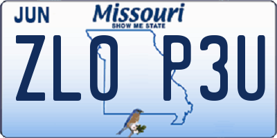 MO license plate ZL0P3U