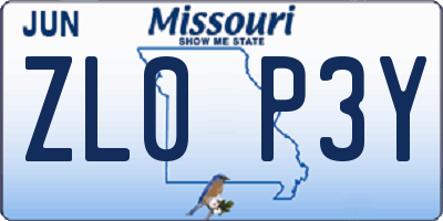 MO license plate ZL0P3Y