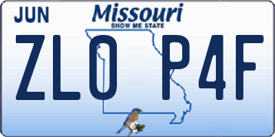 MO license plate ZL0P4F