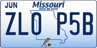 MO license plate ZL0P5B