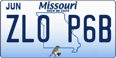 MO license plate ZL0P6B