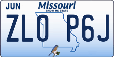 MO license plate ZL0P6J