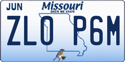 MO license plate ZL0P6M
