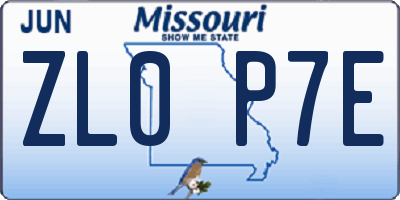MO license plate ZL0P7E
