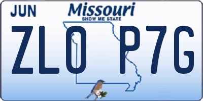 MO license plate ZL0P7G