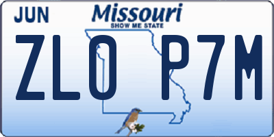 MO license plate ZL0P7M